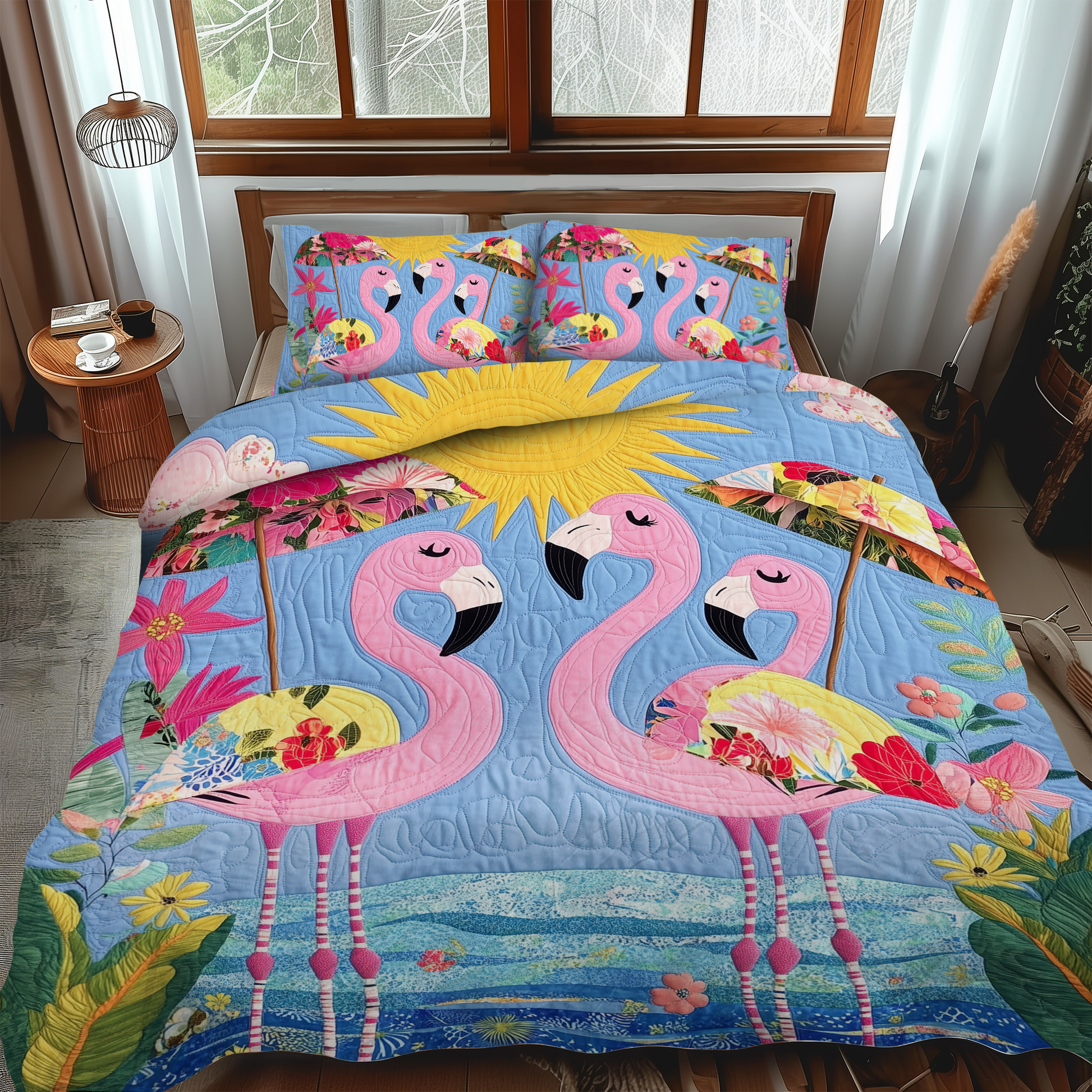 Affectionate Flamingo 3-Piece Quilted Bedding Set - Single (59" x 70")