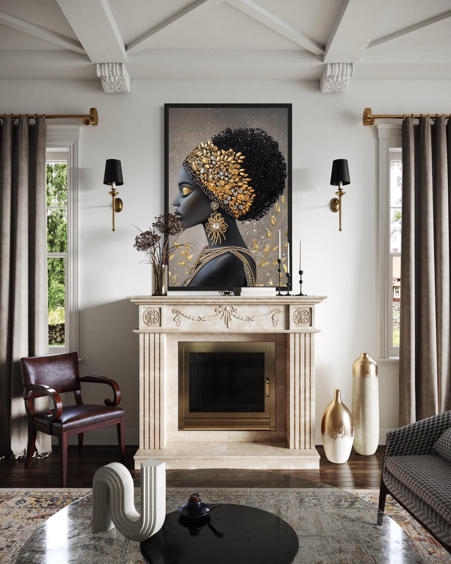 African American Black Woman With Gold Headwrap Canvas Wall Art