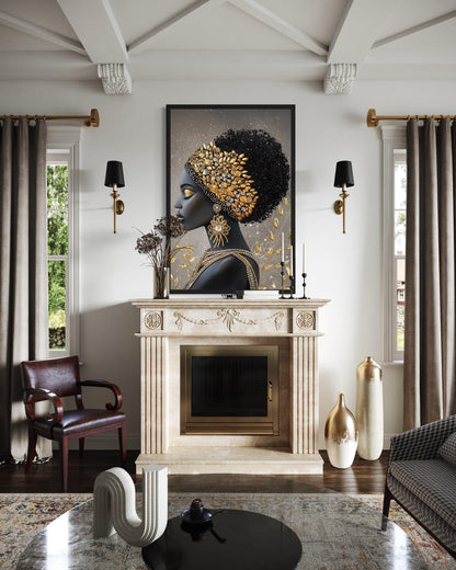 African American Black Woman With Gold Headwrap Canvas Wall Art