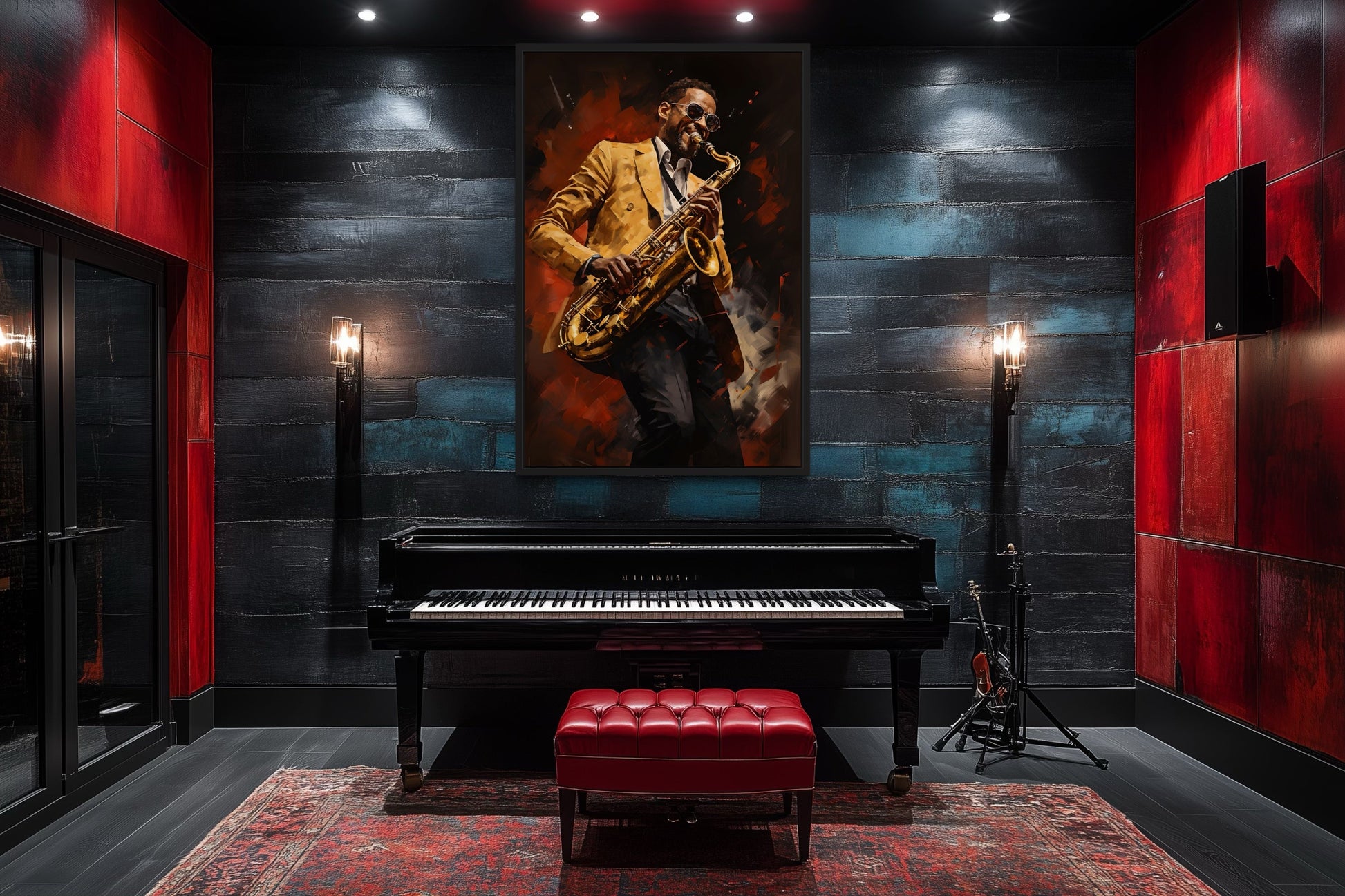 African American Saxophone Player Jazz Music Framed Canvas Wall Art