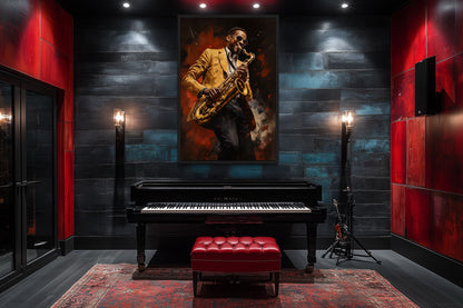 African American Saxophone Player Jazz Music Framed Canvas Wall Art