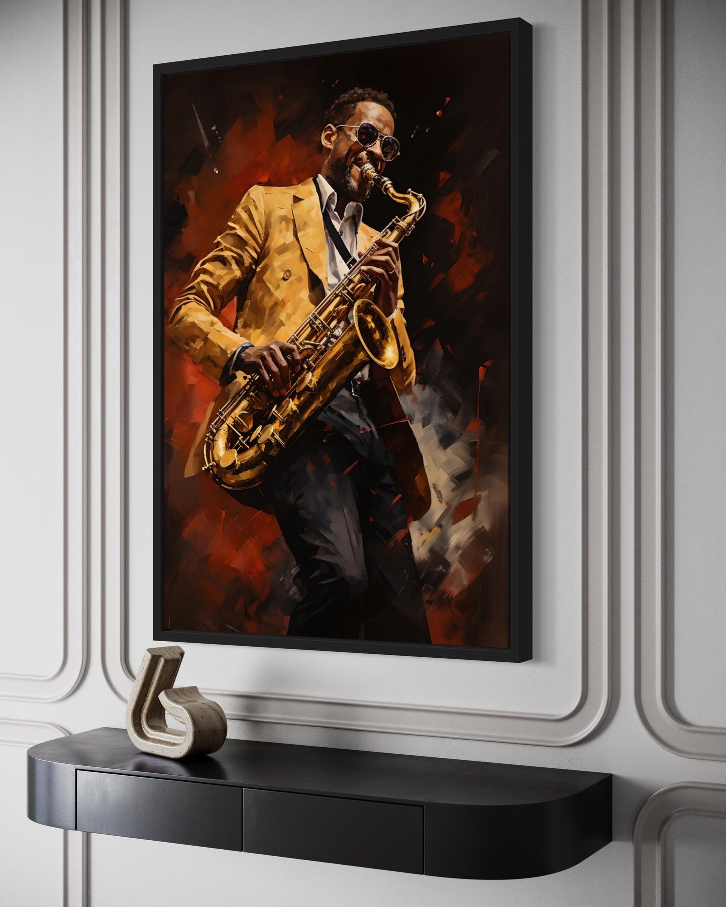 African American Saxophone Player Jazz Music Framed Canvas Wall Art