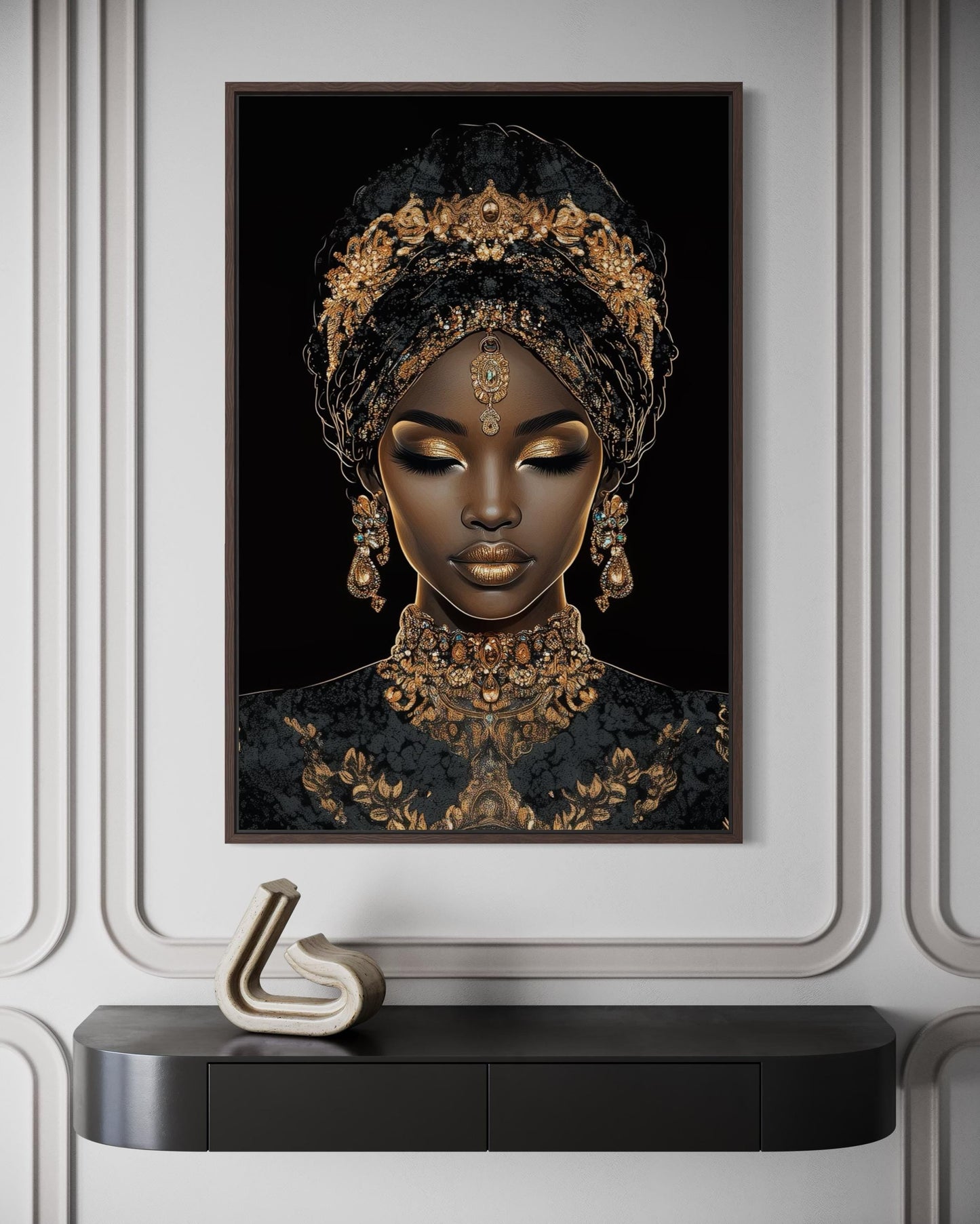 African American Woman Black and Gold Portrait Wall Art