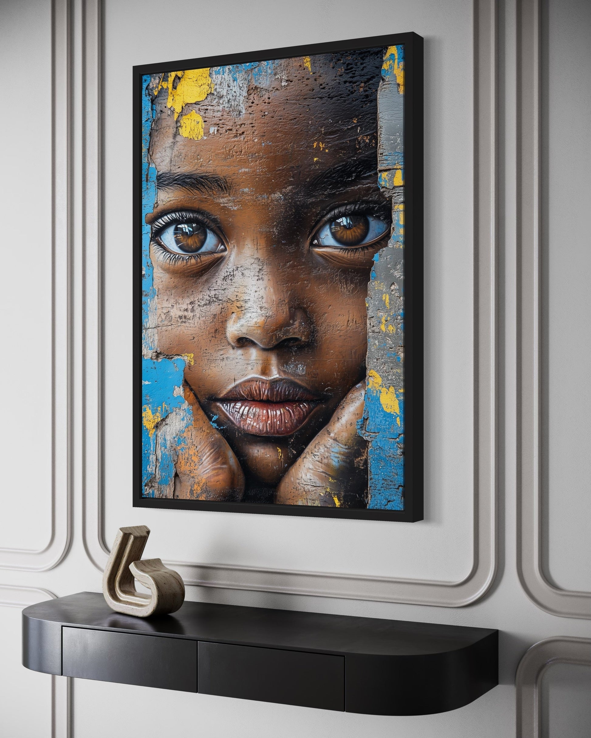 African Child Graffiti Painting Framed Canvas Wall Art