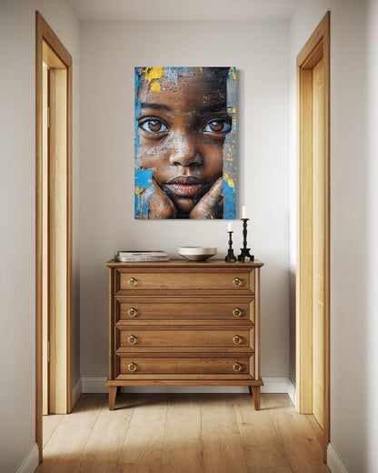African Child Graffiti Painting Framed Canvas Wall Art