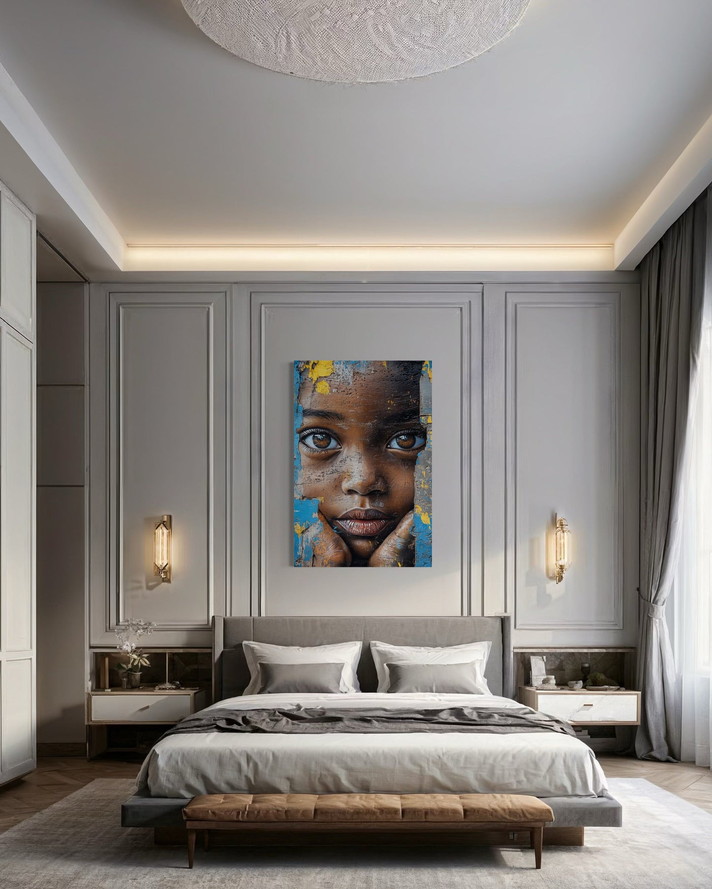 African Child Graffiti Painting Framed Canvas Wall Art