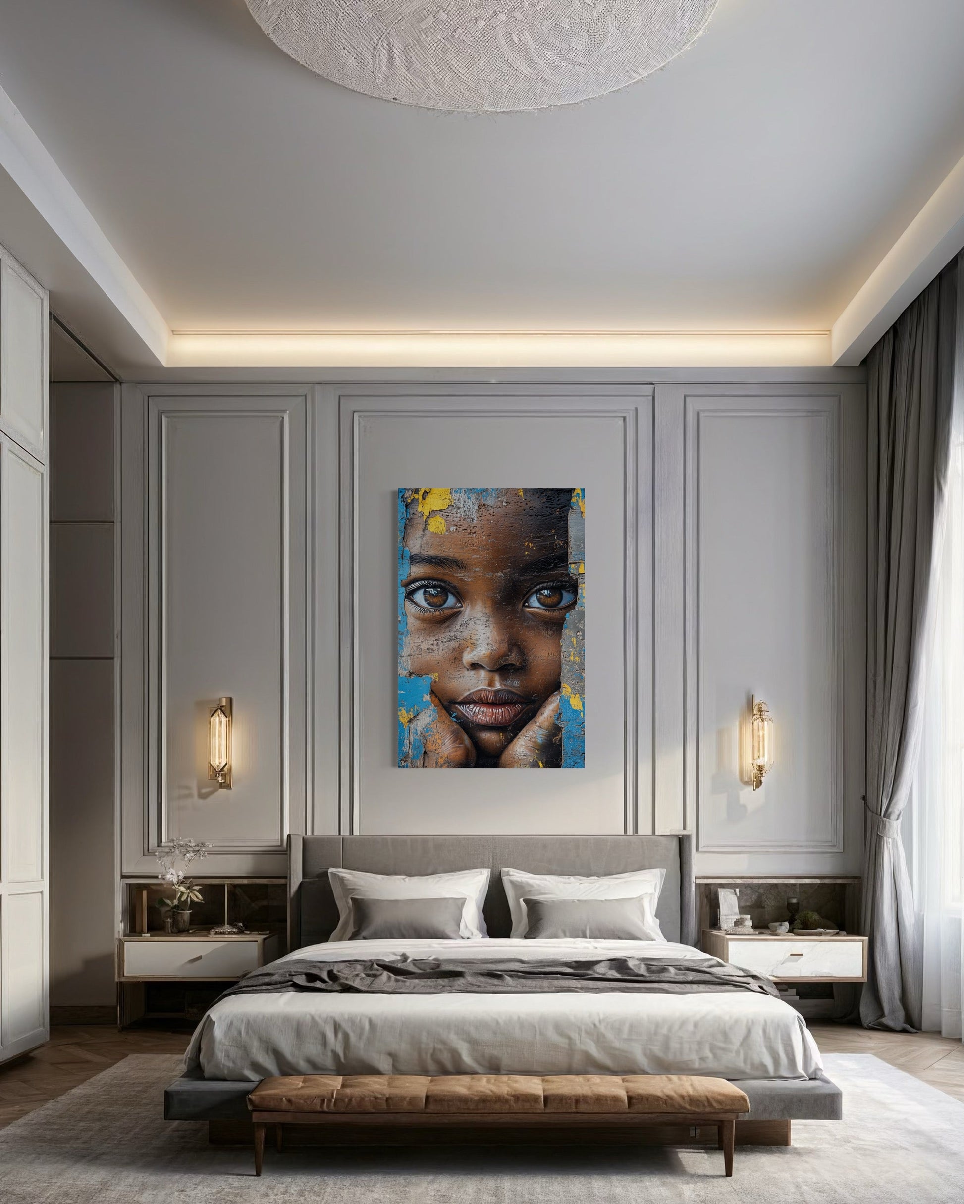 African Child Graffiti Painting Framed Canvas Wall Art