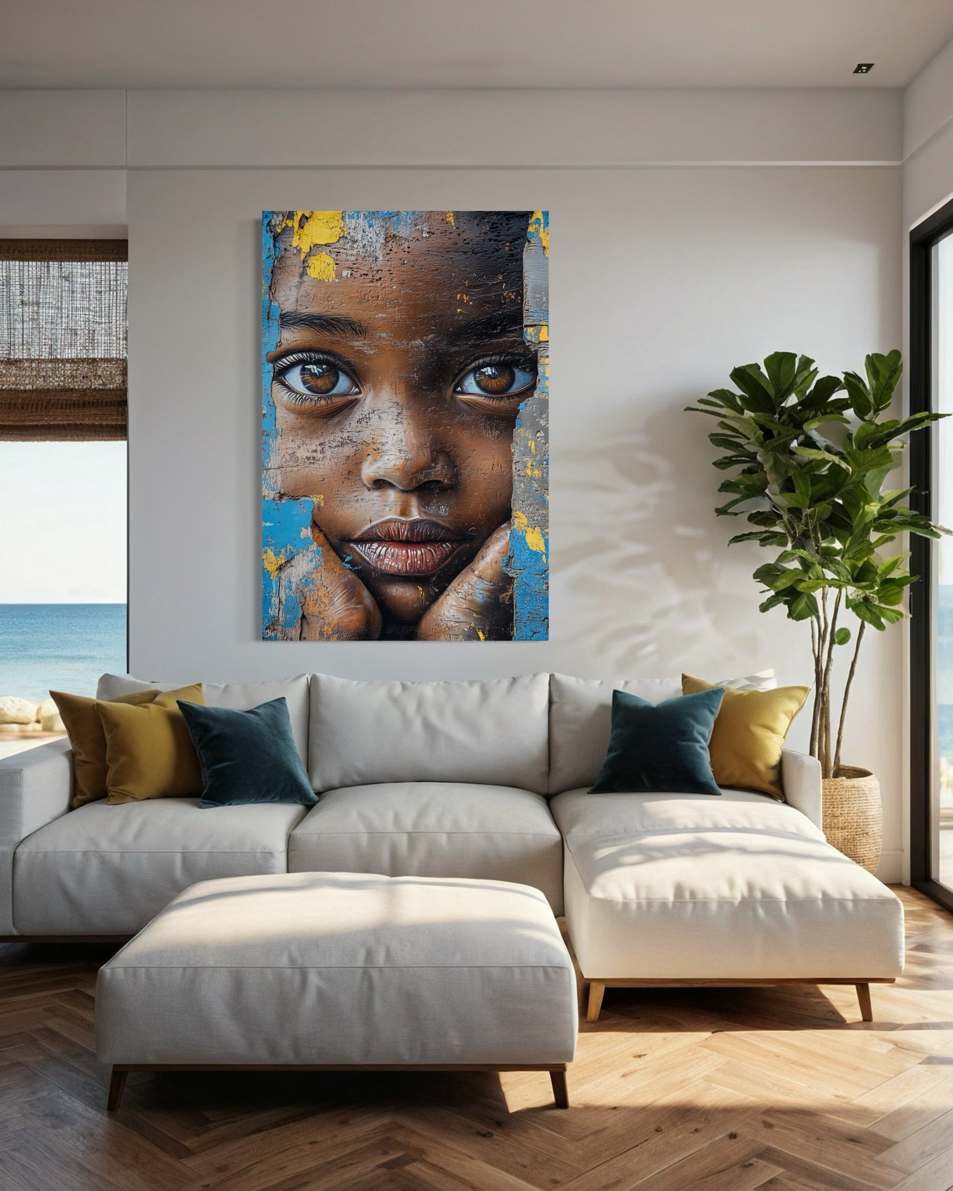 African Child Graffiti Painting Framed Canvas Wall Art