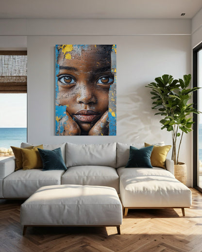 African Child Graffiti Painting Framed Canvas Wall Art