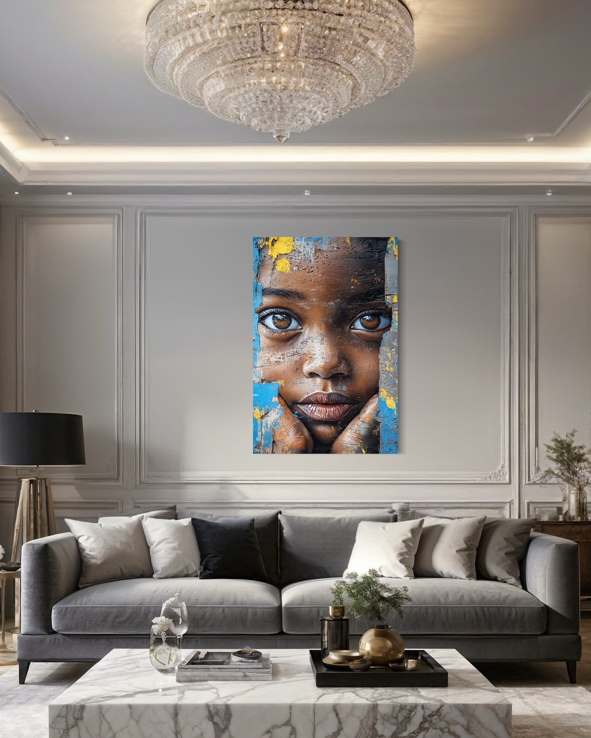 African Child Graffiti Painting Framed Canvas Wall Art