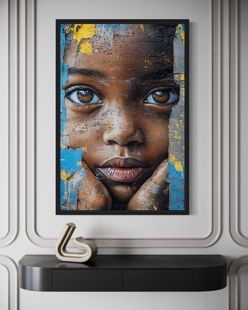 African Child Graffiti Painting Framed Canvas Wall Art