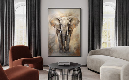 African Elephant Extra Large Abstract Framed Canvas Wall Art