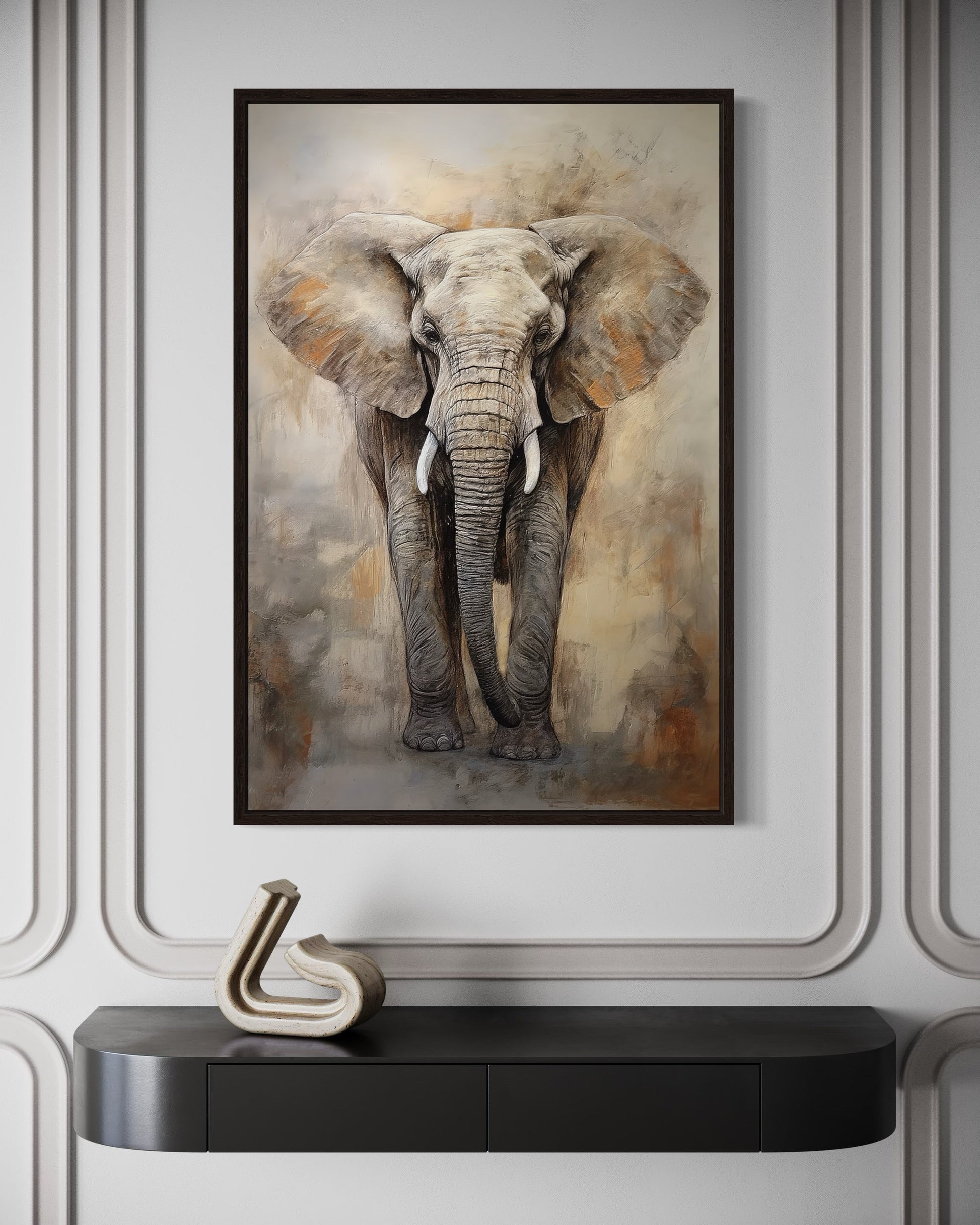 African Elephant Extra Large Abstract Framed Canvas Wall Art