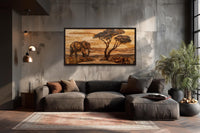 African Elephant Safari And Acacia Tree Canvas Wall Art