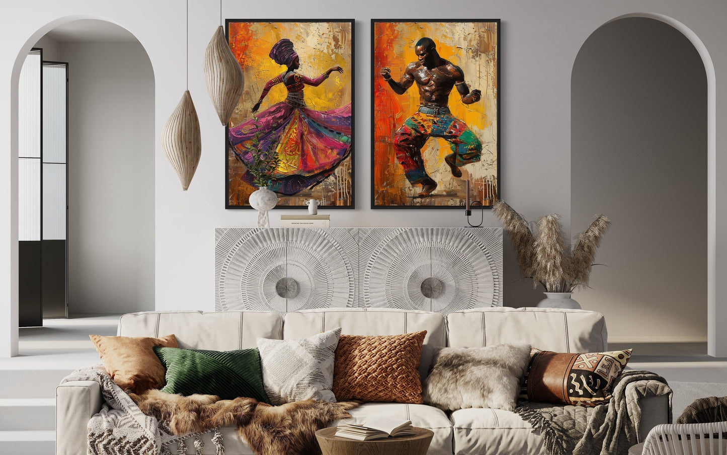 African Man And Woman Dancing Traditional Dance Framed Canvas Wall Art For African Wall Decor