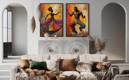 African Man And Woman Dancing Traditional Dance Framed Canvas Wall Art For African Wall Decor