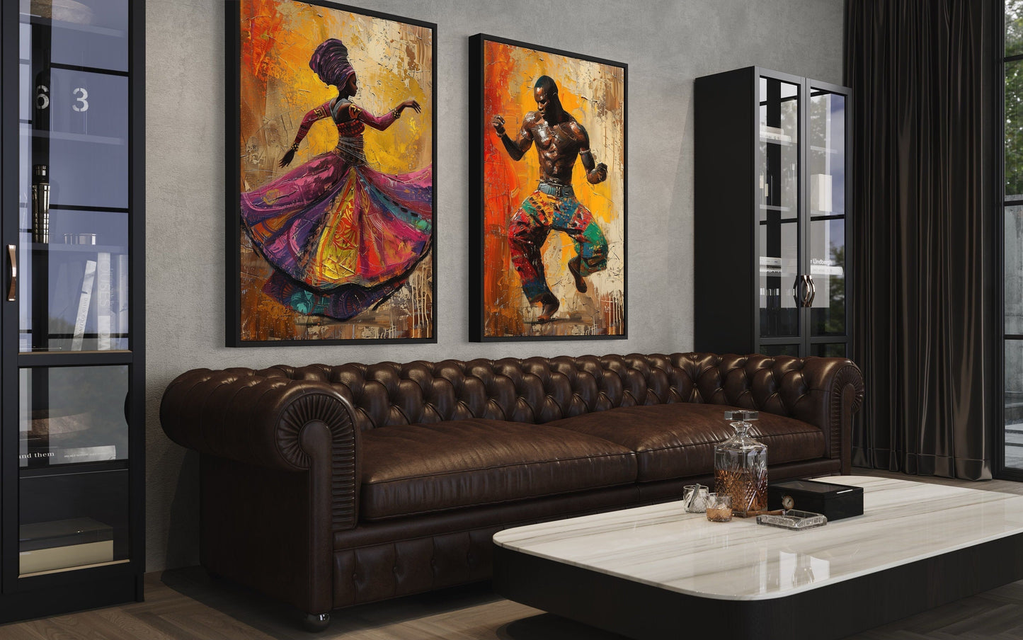 African Man And Woman Dancing Traditional Dance Framed Canvas Wall Art For African Wall Decor