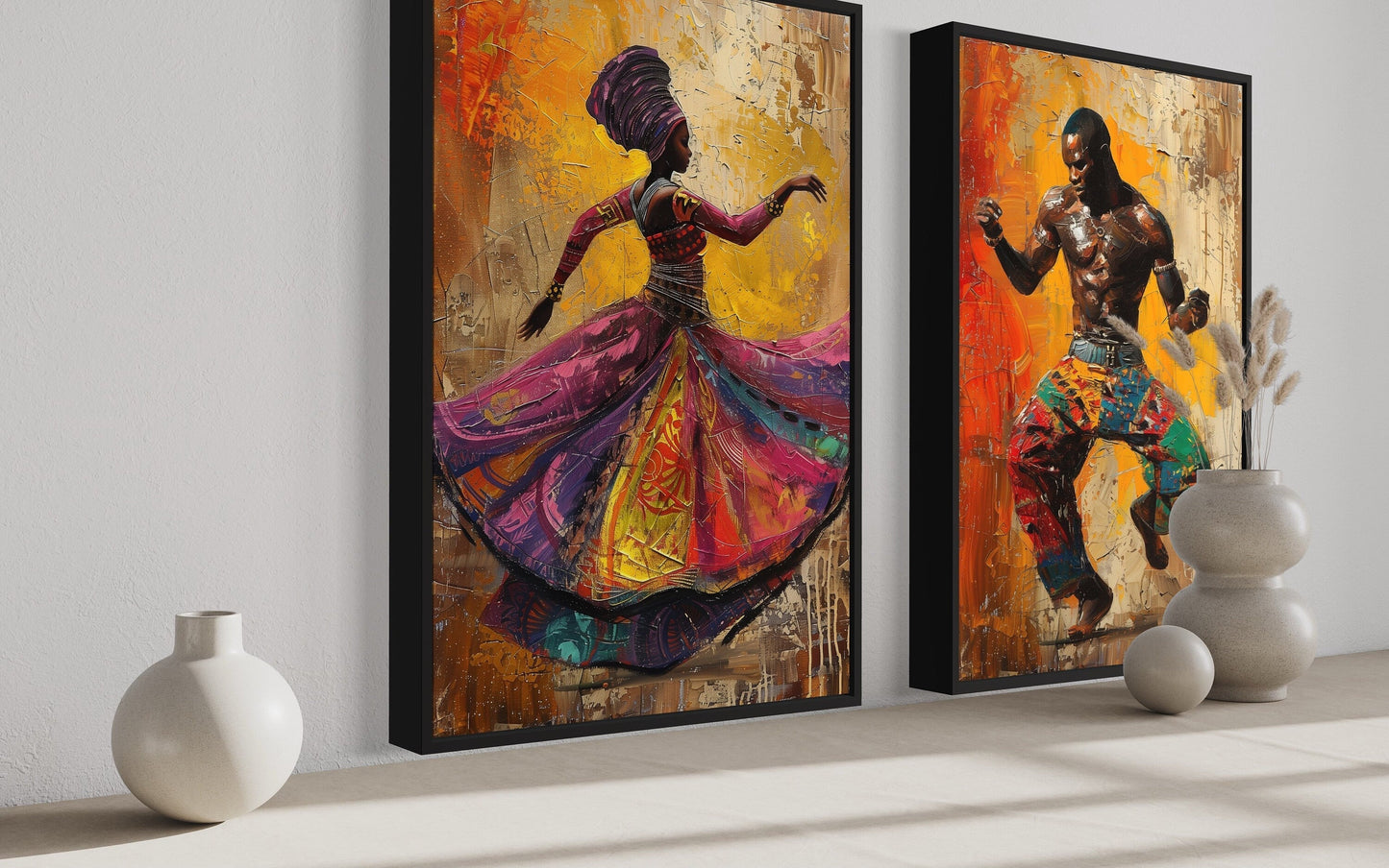 African Man And Woman Dancing Traditional Dance Framed Canvas Wall Art For African Wall Decor
