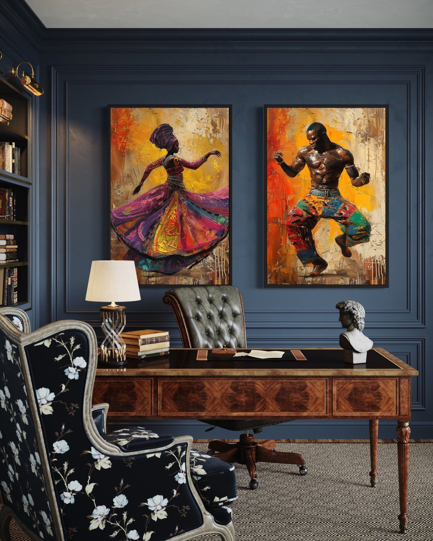 African Man And Woman Dancing Traditional Dance Framed Canvas Wall Art For African Wall Decor