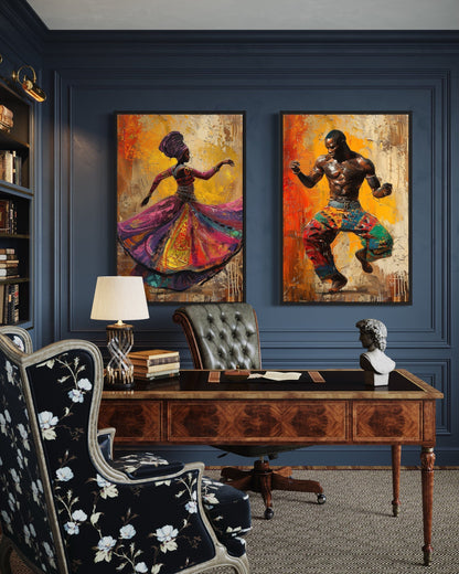 African Man And Woman Dancing Traditional Dance Framed Canvas Wall Art For African Wall Decor
