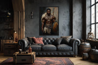 African Tribal Warrior Art - Masculine Canvas Print With Shield And Spear | Decor For Men