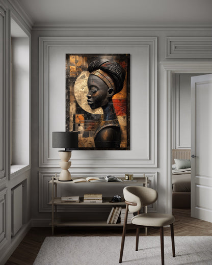 African Woman In Turban Modern Abstract Canvas Wall Art