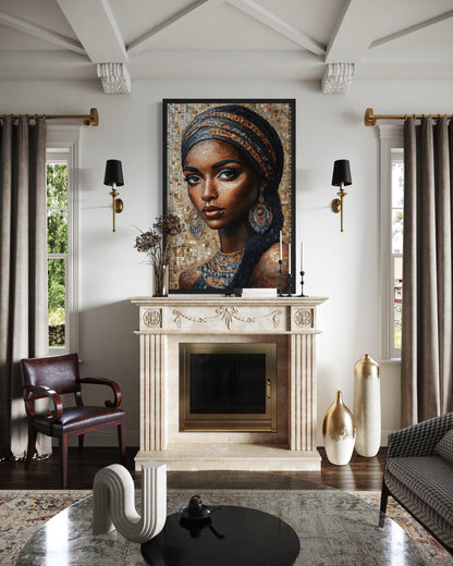 African Woman Mosaic Painting Framed Canvas Wall Art