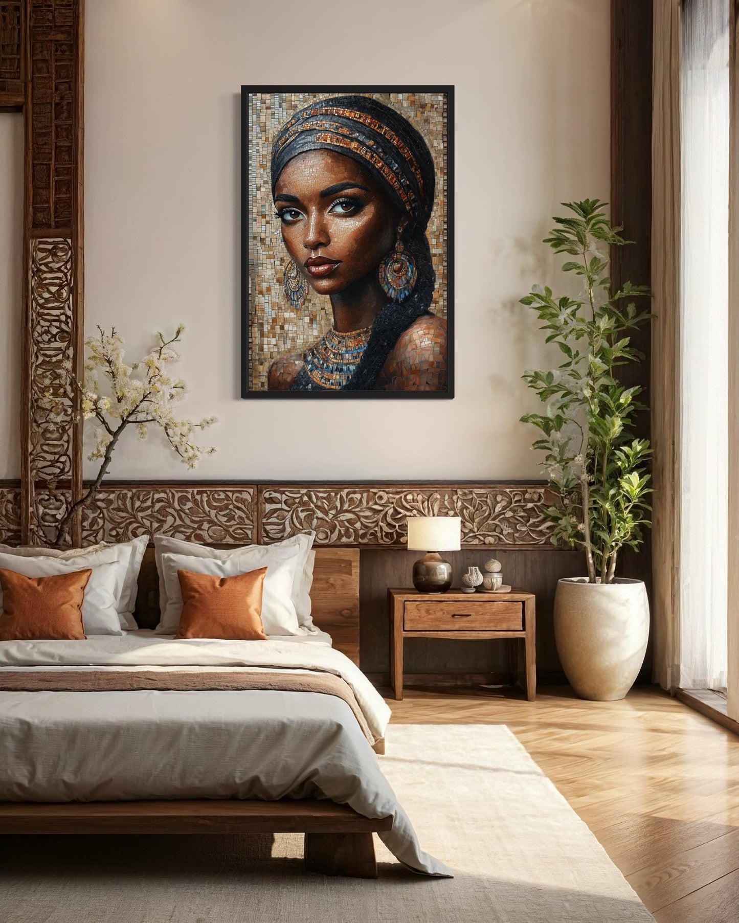African Woman Mosaic Painting Framed Canvas Wall Art