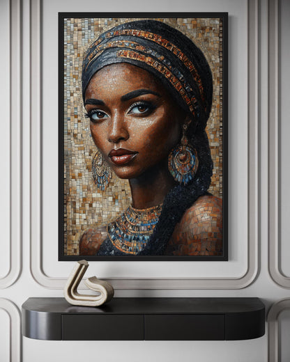 African Woman Mosaic Painting Framed Canvas Wall Art