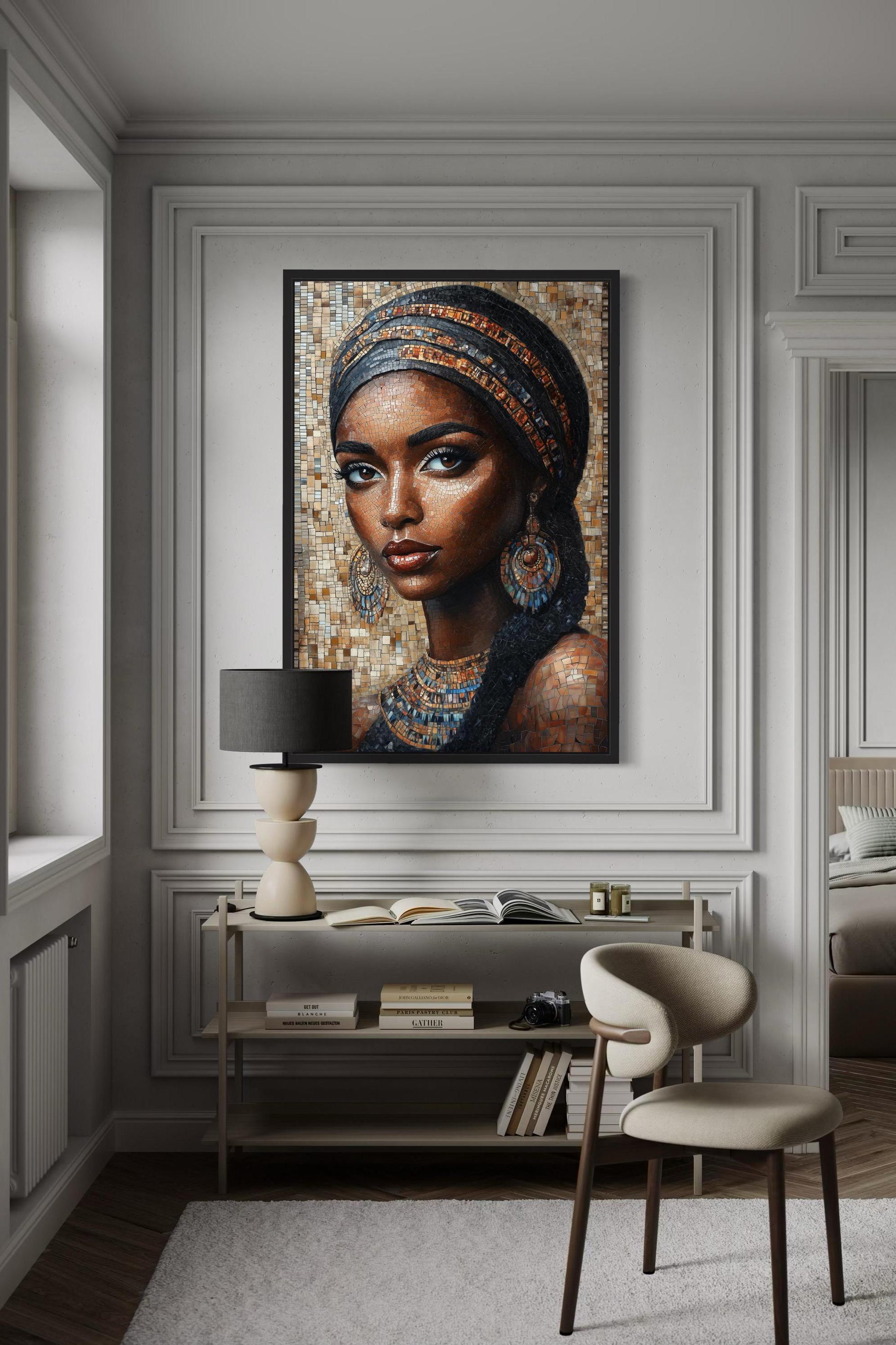 African Woman Mosaic Painting Framed Canvas Wall Art
