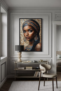 African Woman Mosaic Painting Framed Canvas Wall Art