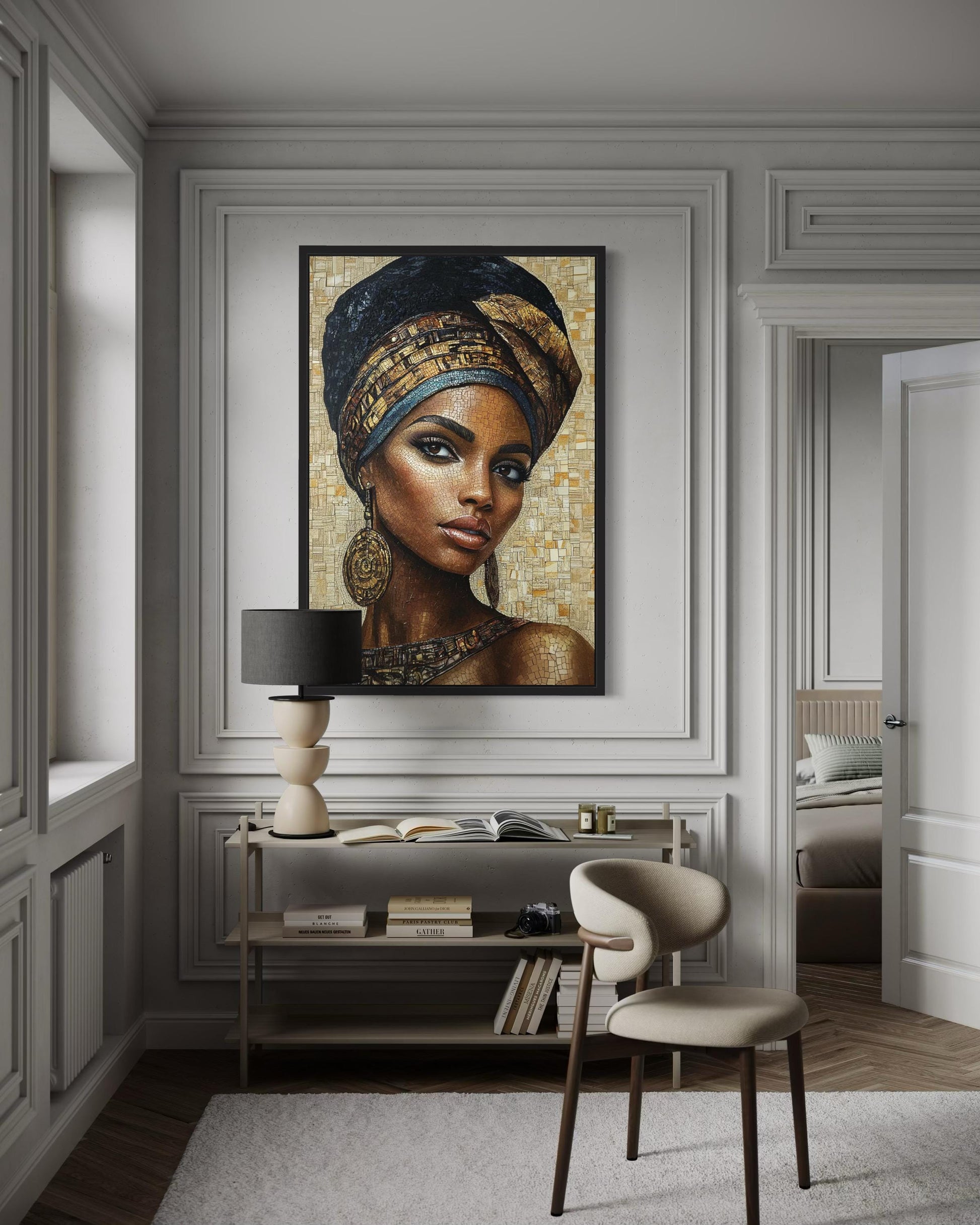 African Woman Mosaic Style Beauty Portrait Framed Canvas Wall Art