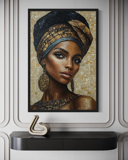 African Woman Mosaic Style Beauty Portrait Framed Canvas Wall Art