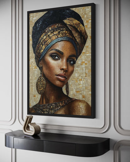 African Woman Mosaic Style Beauty Portrait Framed Canvas Wall Art
