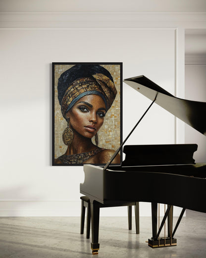 African Woman Mosaic Style Beauty Portrait Framed Canvas Wall Art