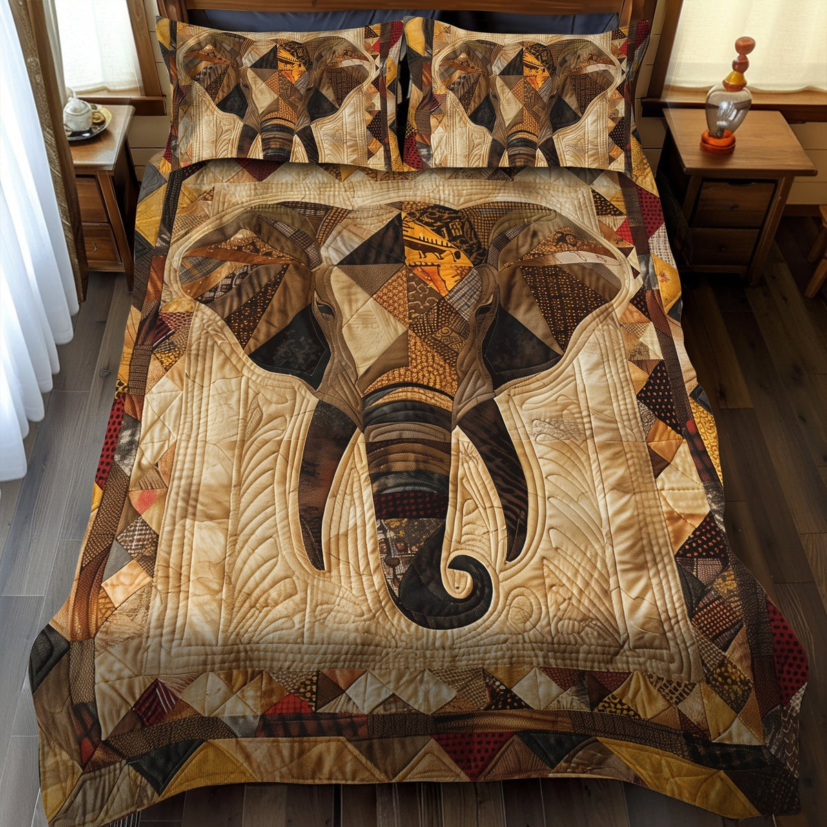 Single (59'' x 70'') /African Elephant 3-Piece Quilted Bedding Set