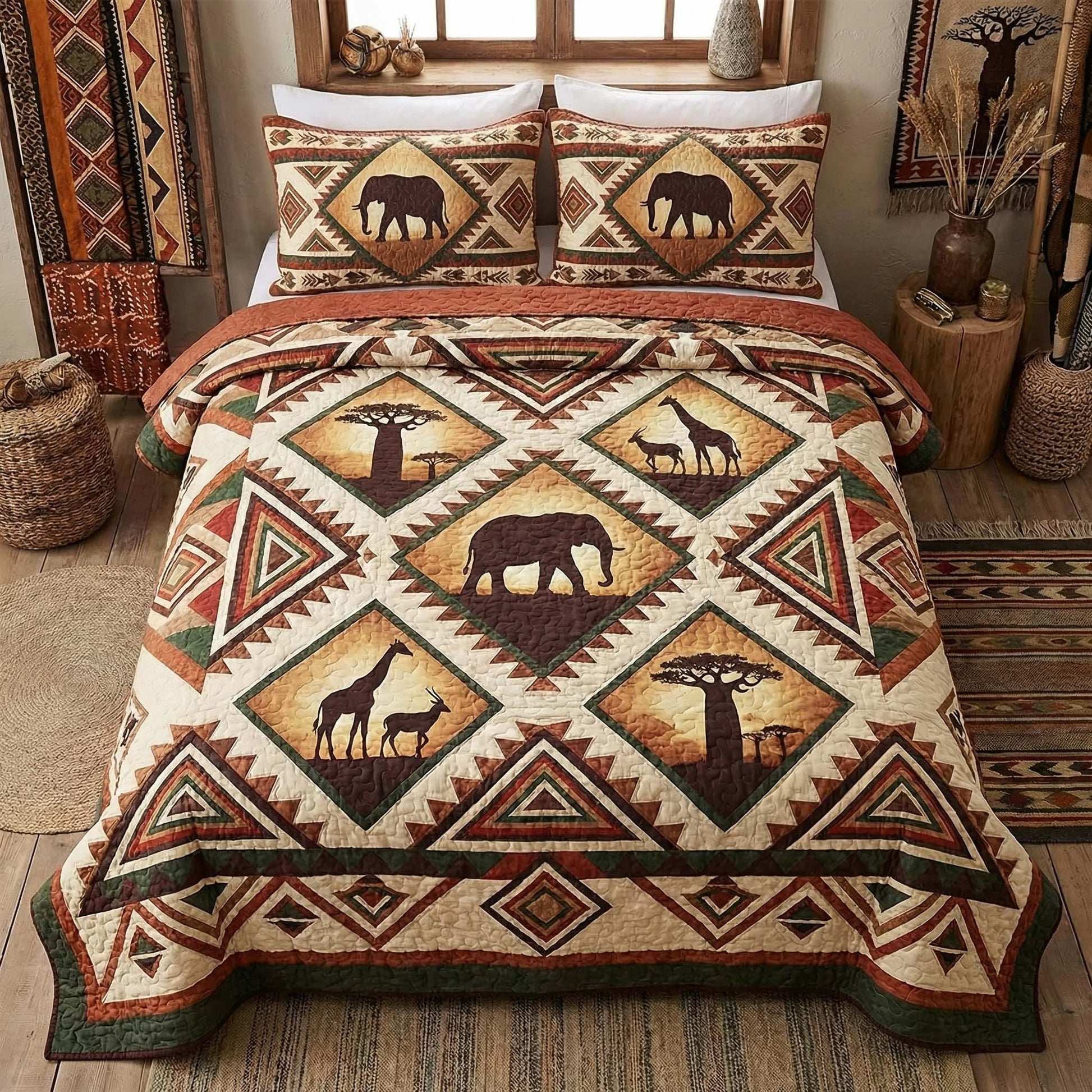 African Savannah 3-Piece Quilted Bedding Set - Single (59" x 70")