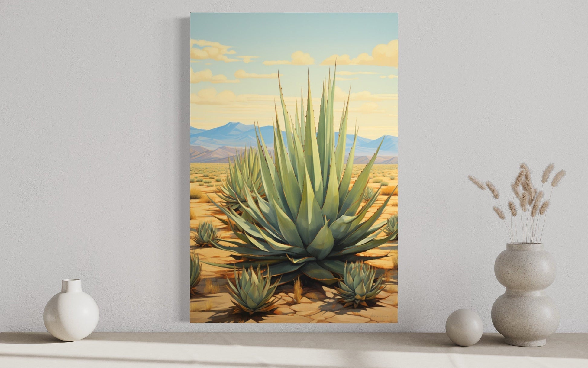 Agave In The Desert Framed Canvas Wall Art For Southwestern Wall Decor