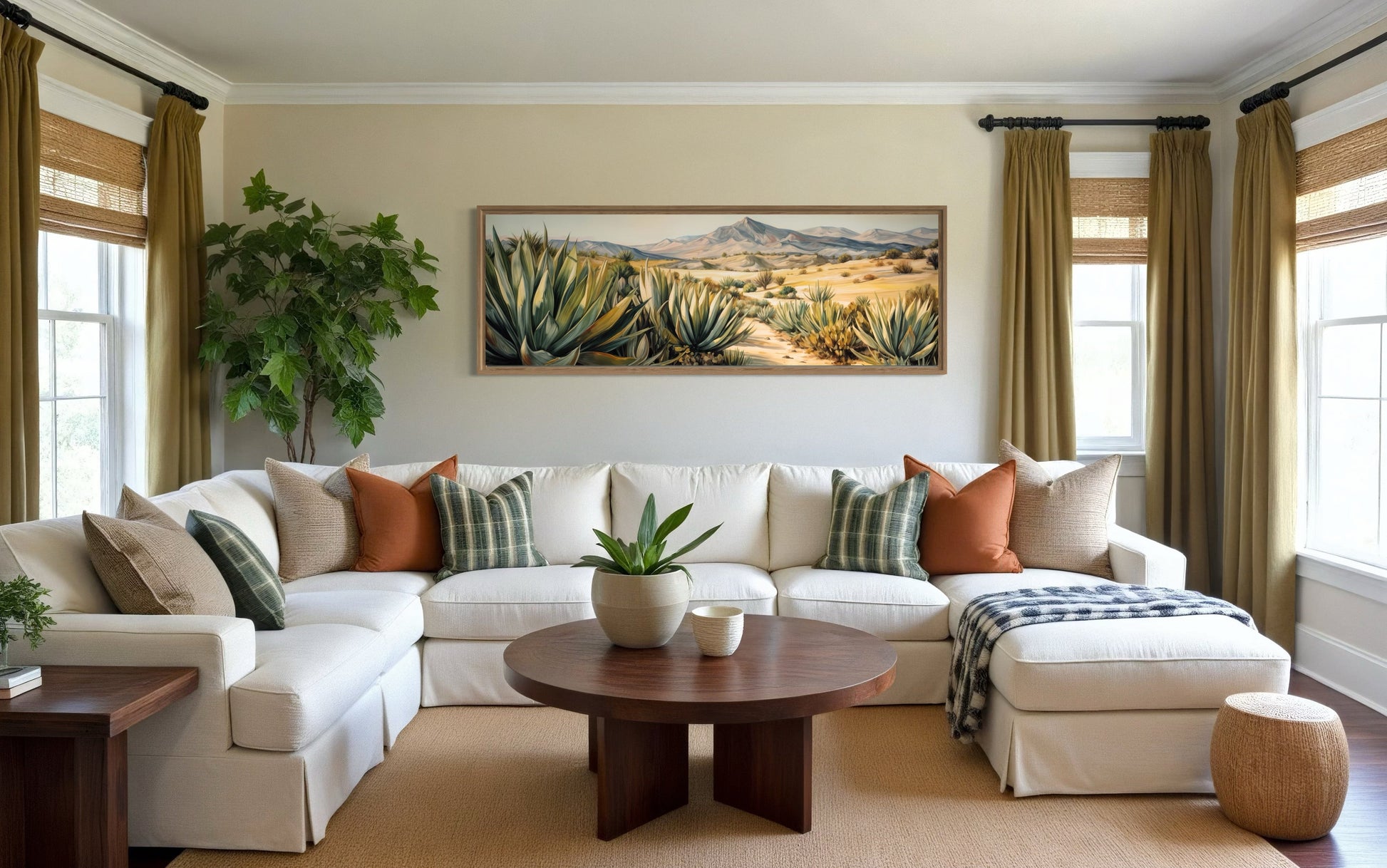 Agave In The Desert Horizontal Southwestern Framed Canvas Wall Art