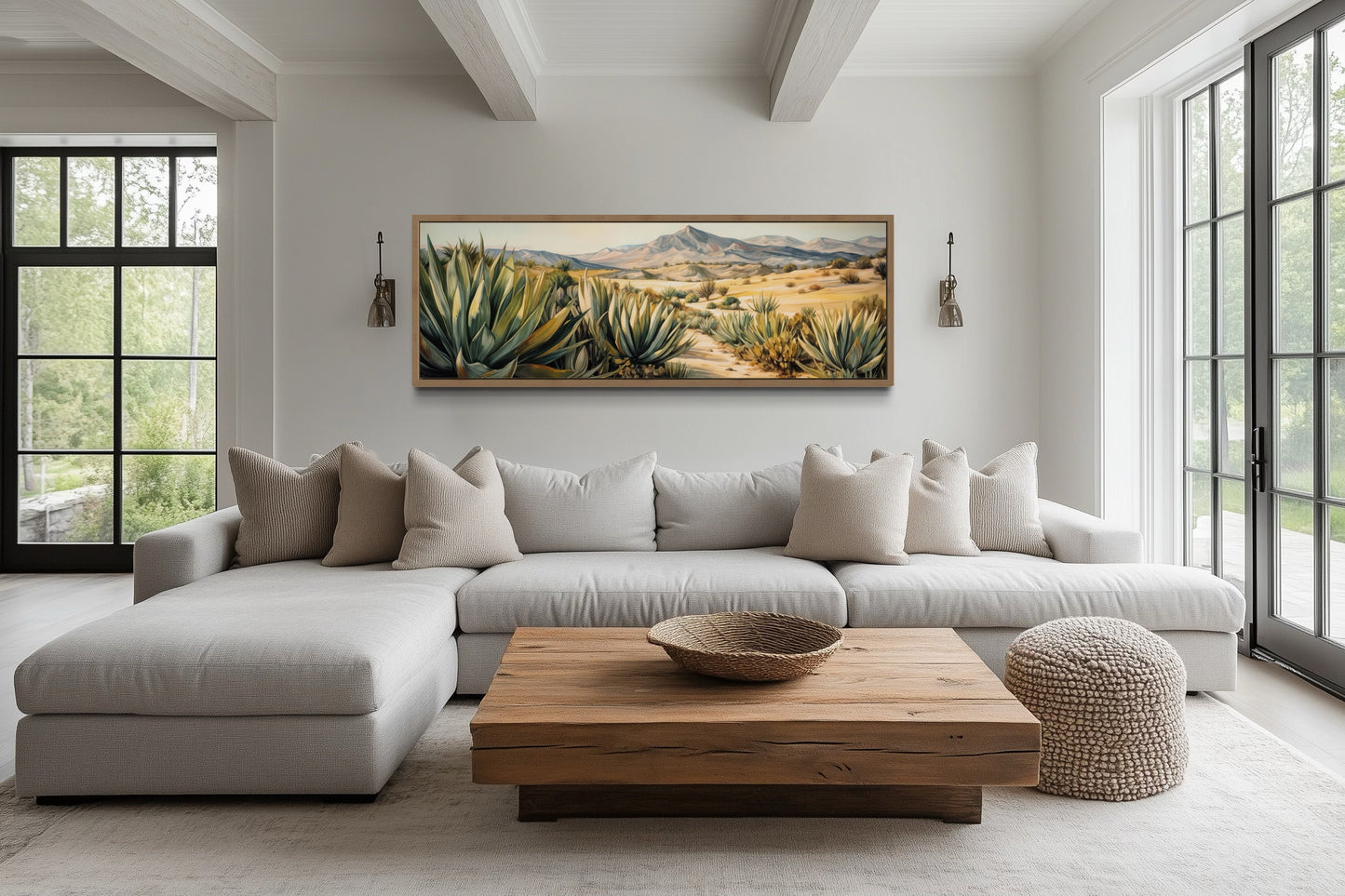 Agave In The Desert Horizontal Southwestern Framed Canvas Wall Art