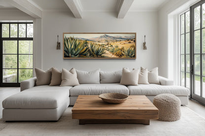Agave In The Desert Horizontal Southwestern Framed Canvas Wall Art