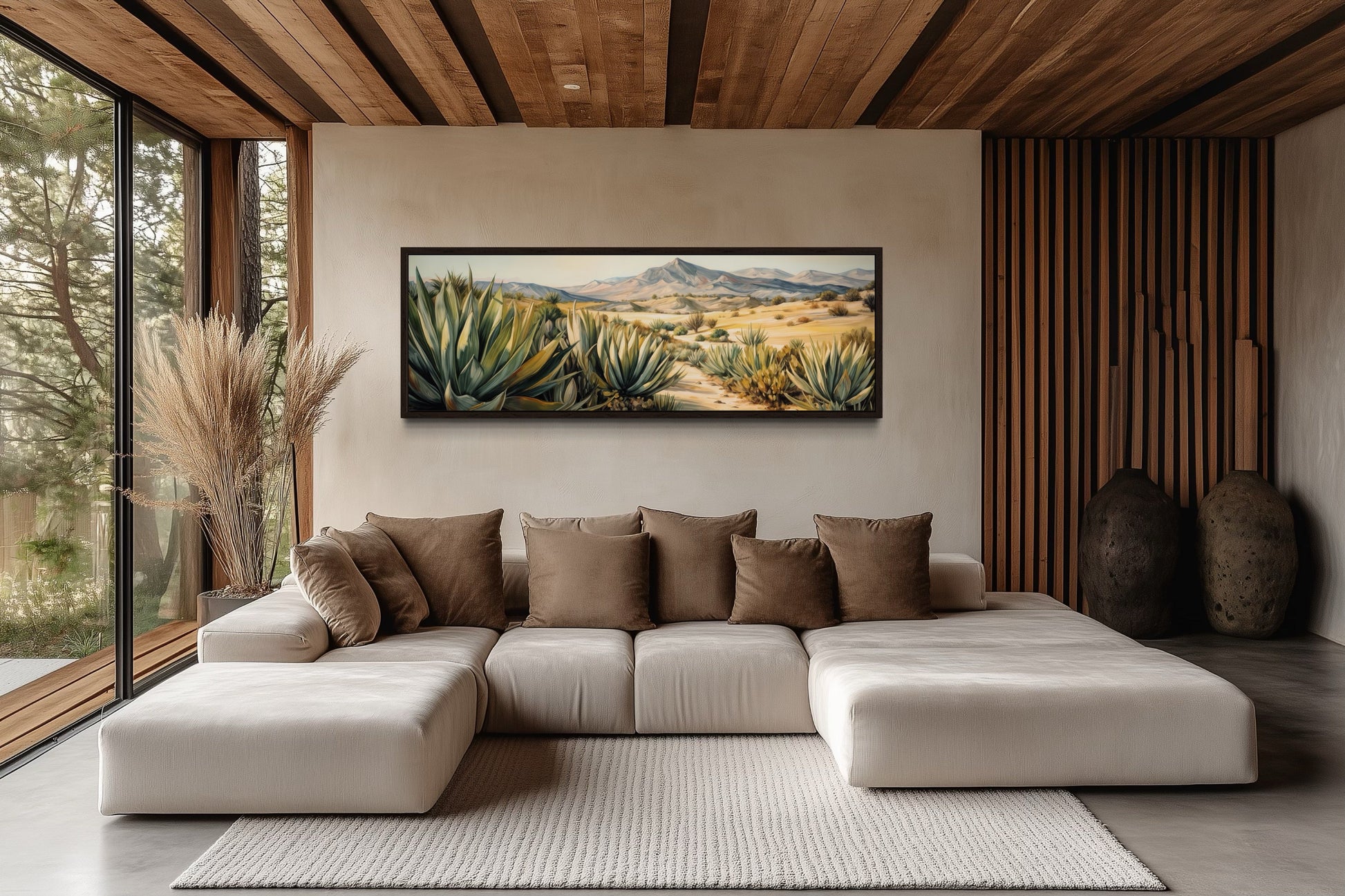 Agave In The Desert Horizontal Southwestern Framed Canvas Wall Art