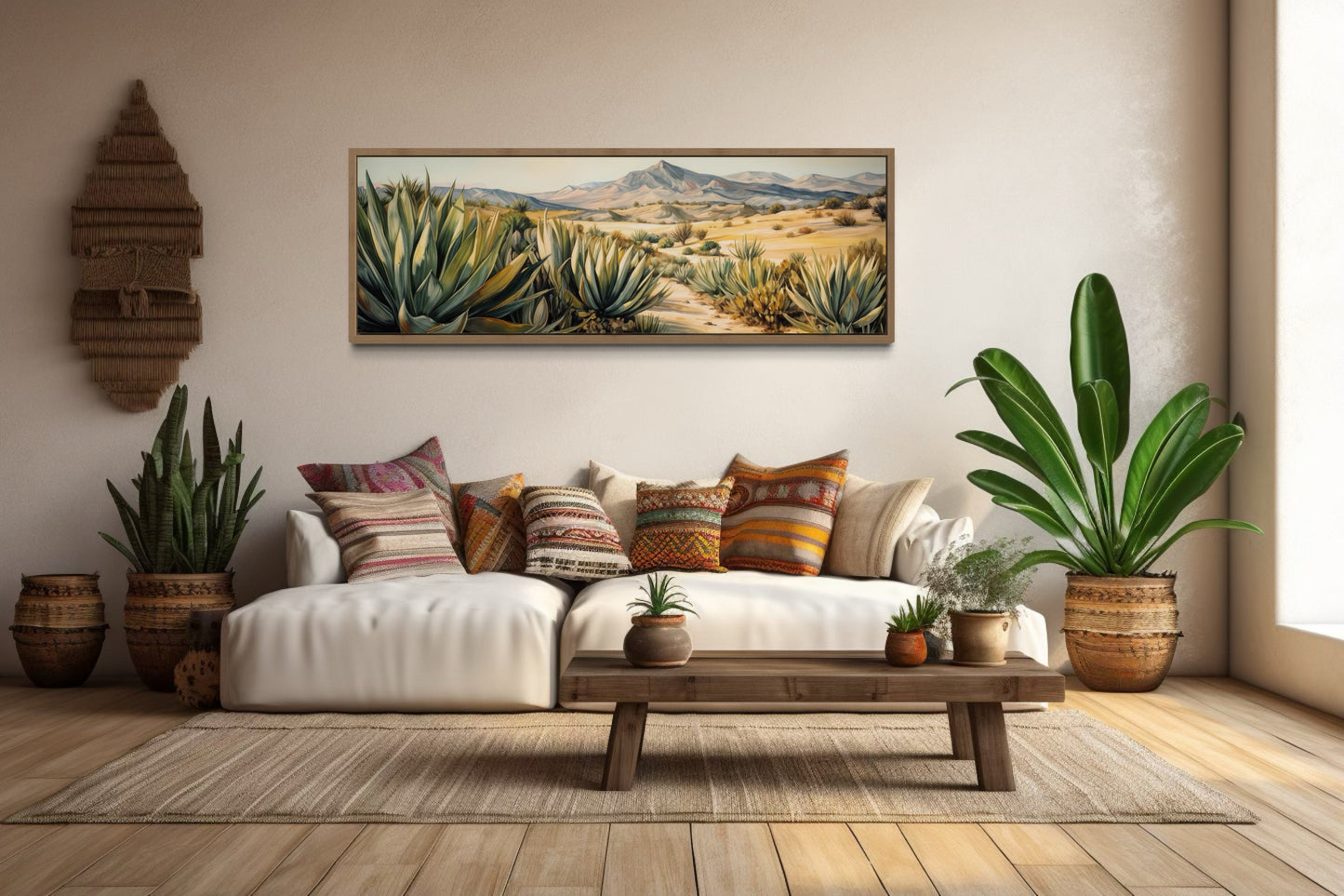 Agave In The Desert Horizontal Southwestern Framed Canvas Wall Art