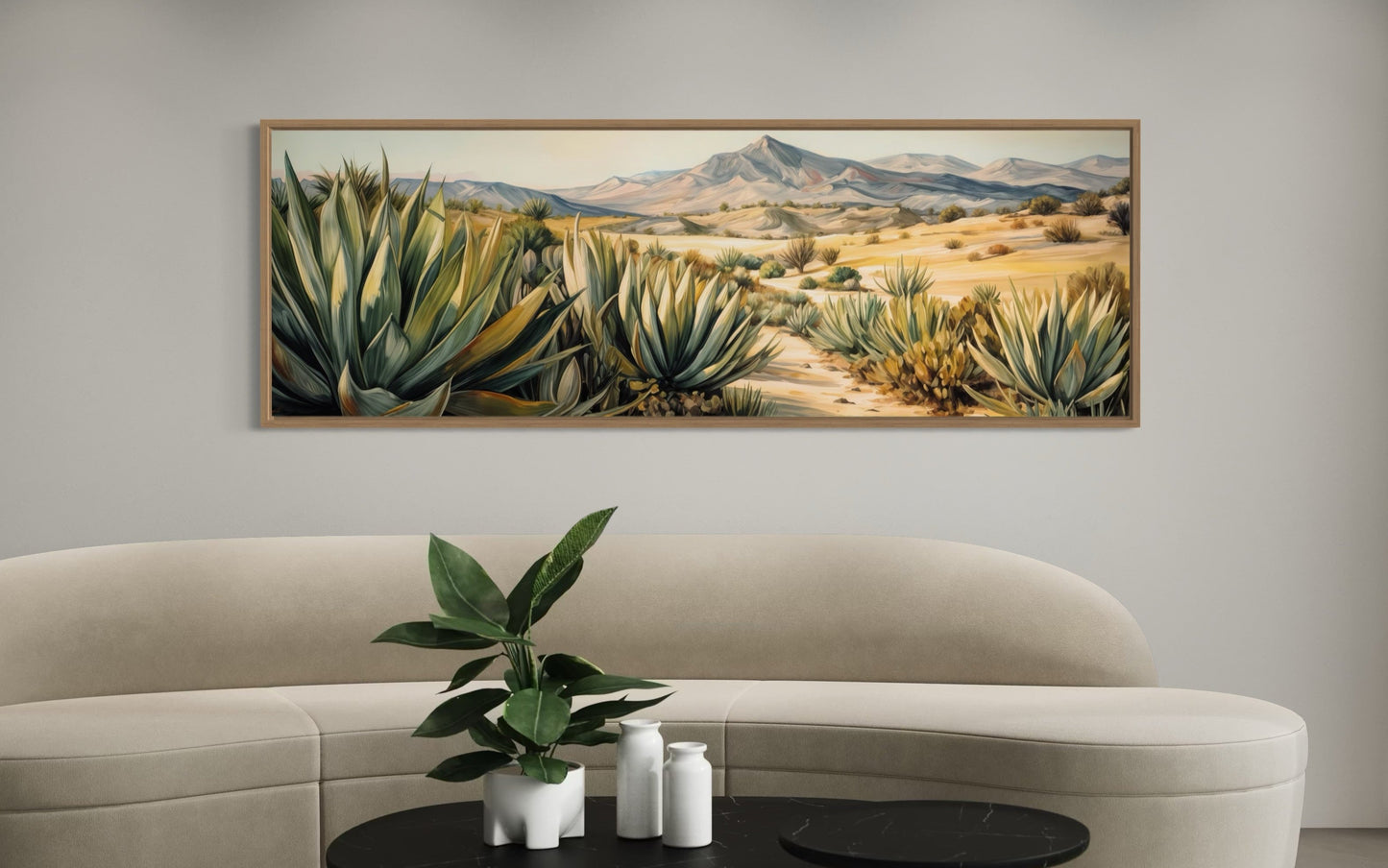 Agave In The Desert Horizontal Southwestern Framed Canvas Wall Art