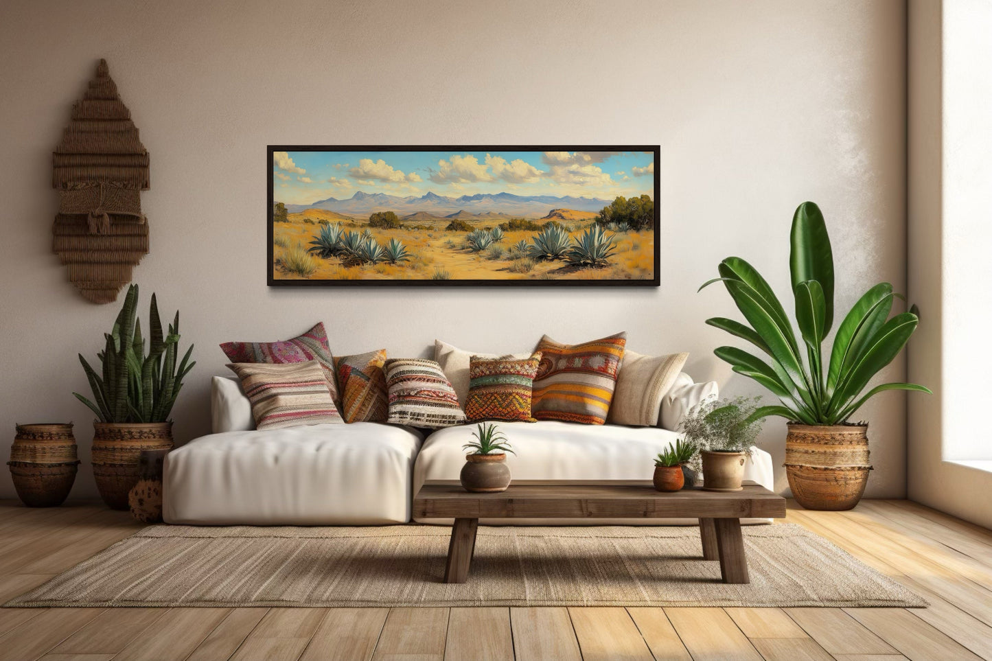 Agave In The Desert Long Horizontal Framed Canvas Wall Art