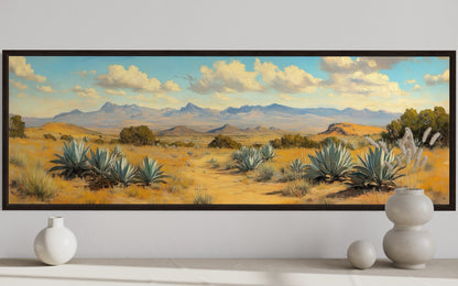 Agave In The Desert Long Horizontal Framed Canvas Wall Art