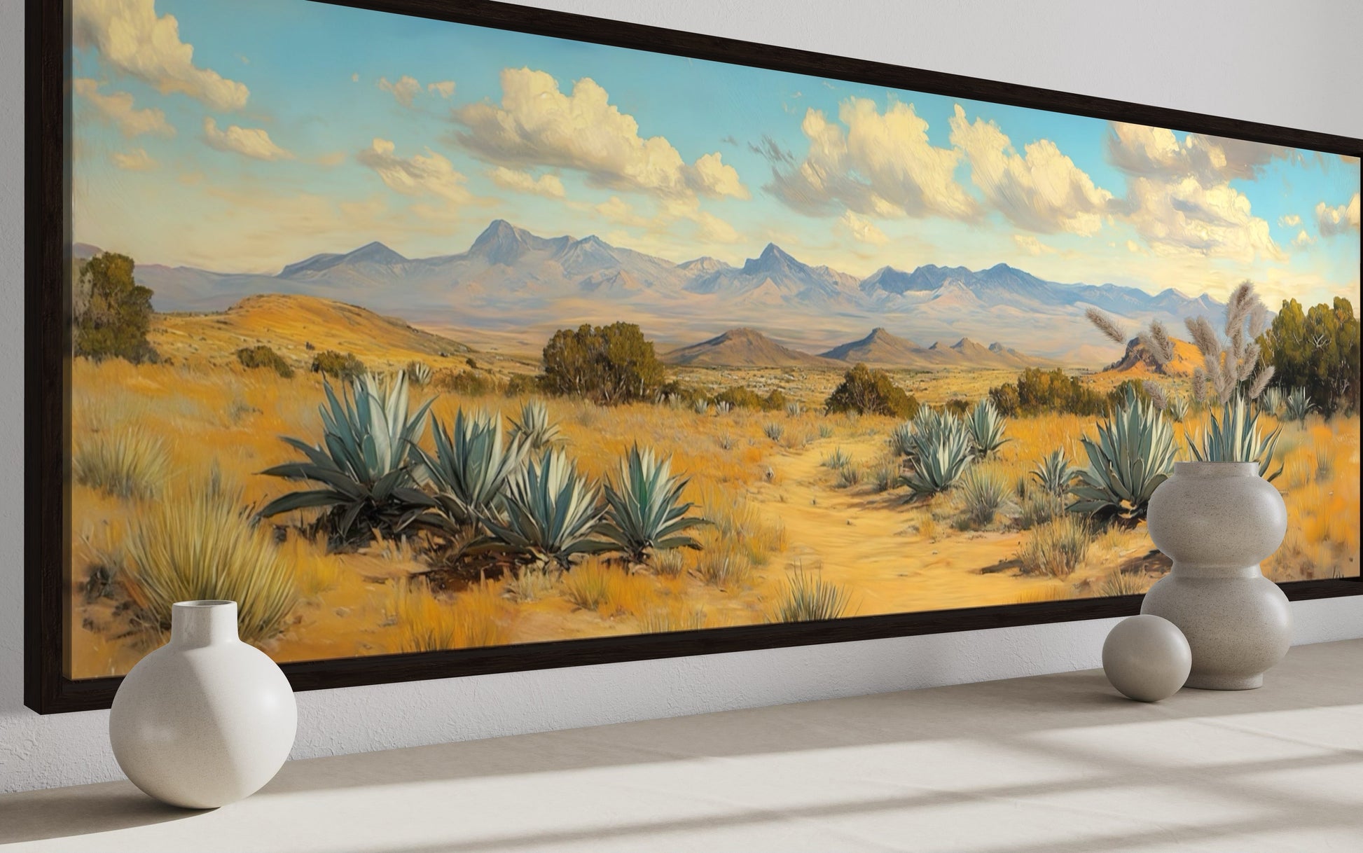 Agave In The Desert Long Horizontal Framed Canvas Wall Art