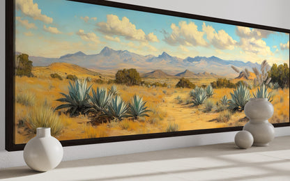 Agave In The Desert Long Horizontal Framed Canvas Wall Art