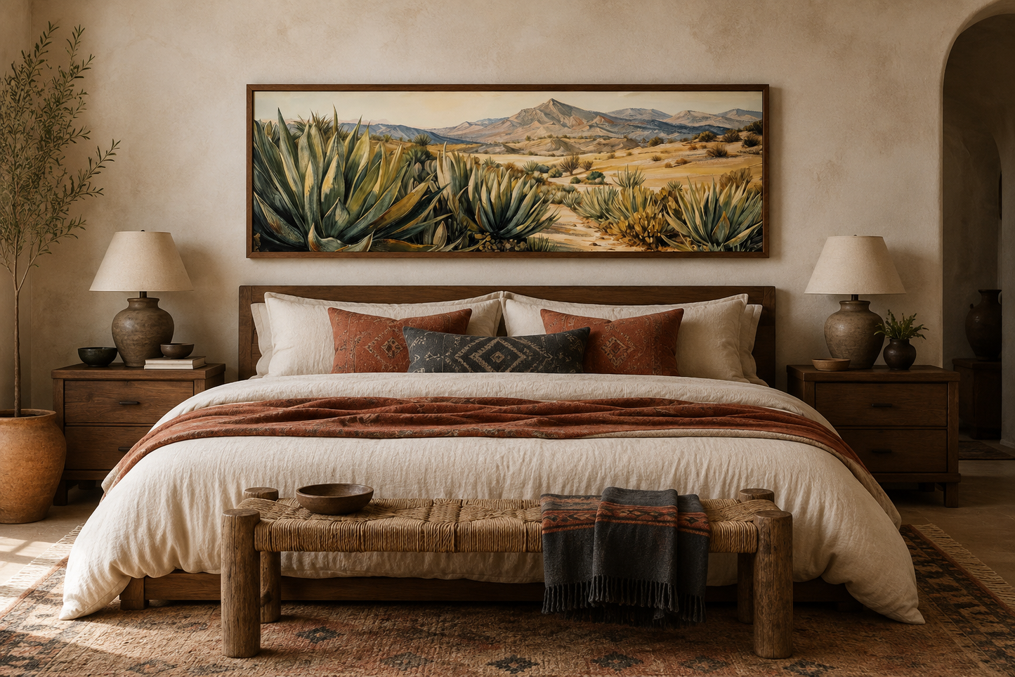 Agave In The Desert Horizontal Southwestern Framed Canvas Wall Art