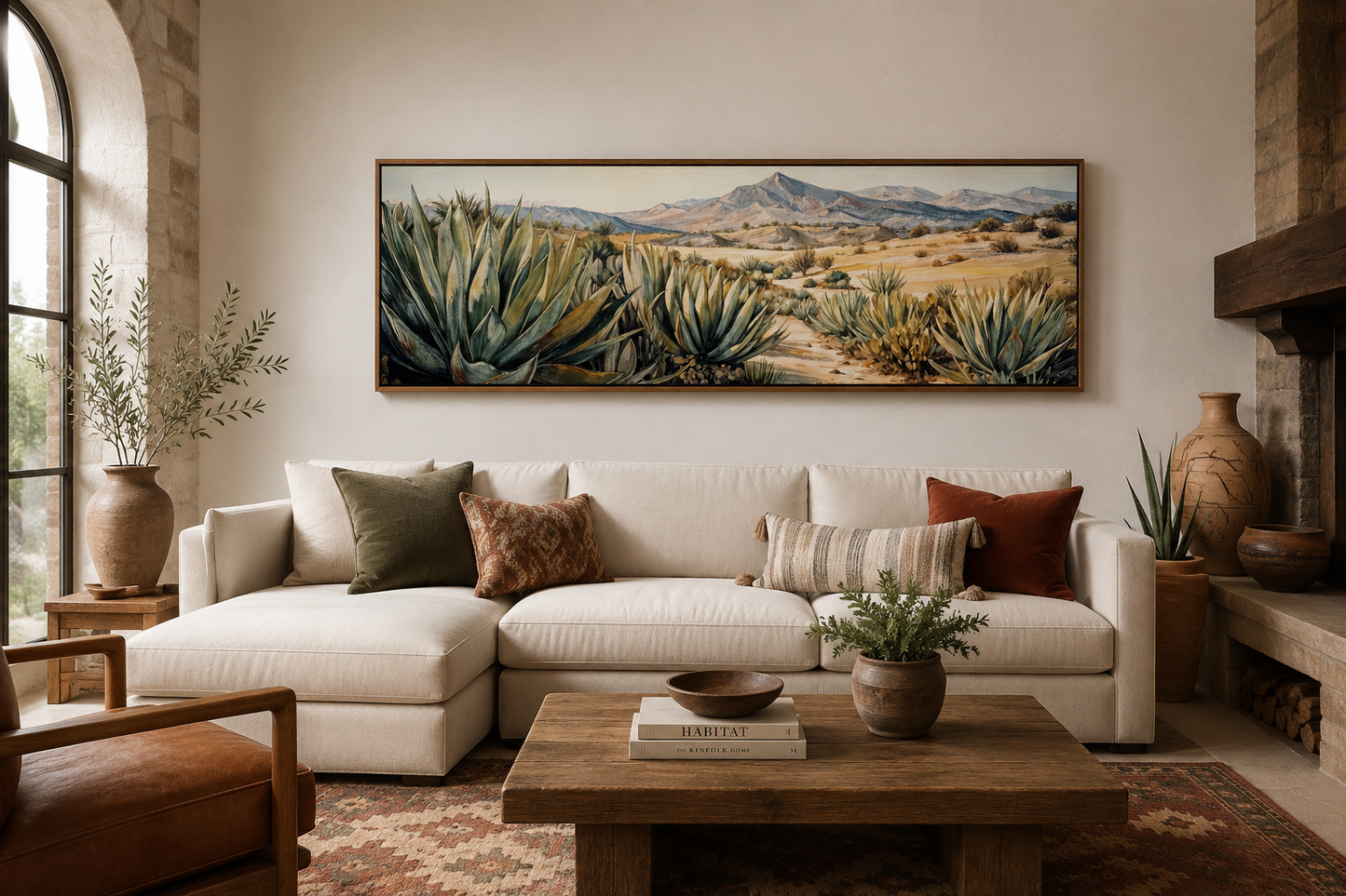 Agave In The Desert Horizontal Southwestern Framed Canvas Wall Art